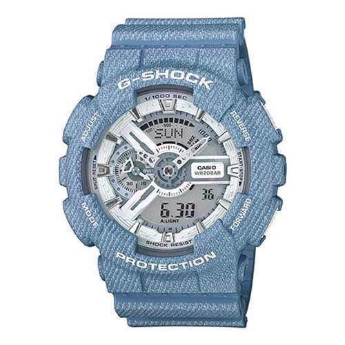 Image of G-Shock lys jeans blå resin med stål quartz multifunktion (5146) Herre ur fra Casio, GA-110DC-2A7ER